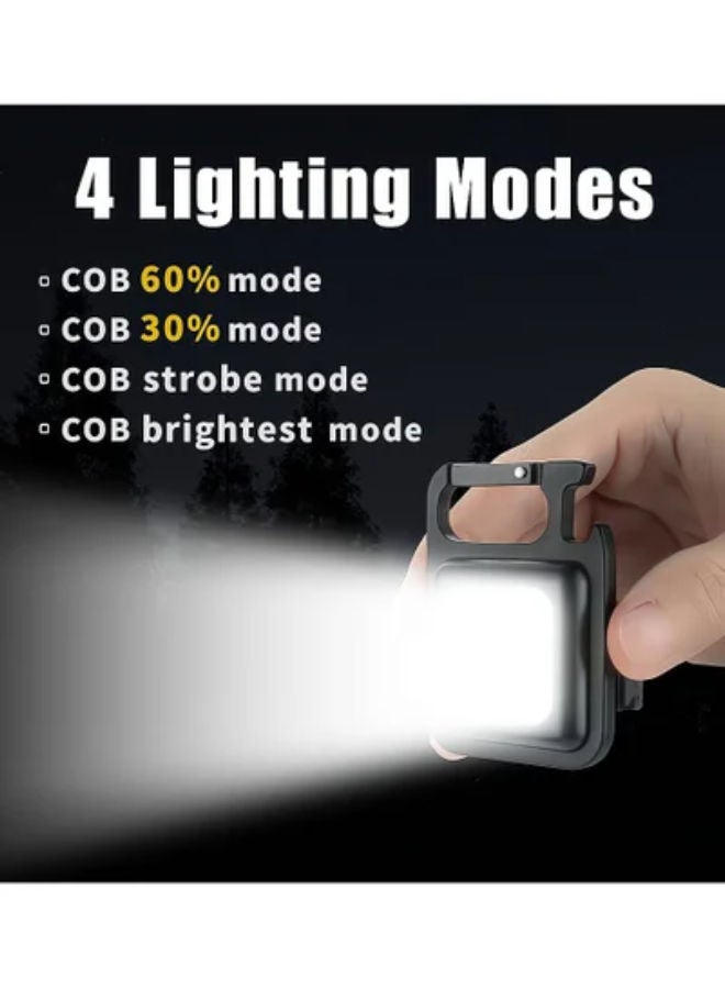 شوبي مصباح LED صغير، مصباح ميني قابل لإعادة الشحن مع حلقة مفاتيح، 4 أوضاع إضاءة، ضوء محمول مع حامل قابل للطي، فتاحة زجاجات وقاعدة مغناطيسية للصيد والمشي والتخييم في الهواء الطلق والداخلية - Image 3