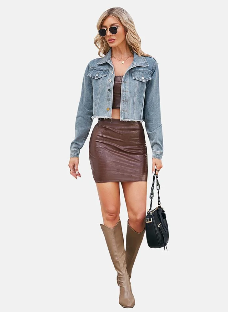 يونيكي Blue Plain Regular Fit Long Sleeve Denim Jacket