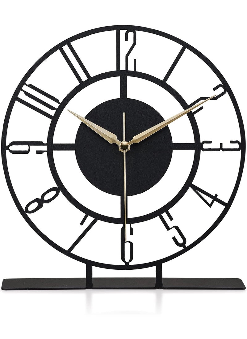 Home Stuffs Home Stuffs Battery Operated Desk Clock Modern Metal Desk Clock Reloj de Escritorio para Oficina Pequea y Tranquila Junto a La Cama Desk Metal Clock Black Bunella  - Image 1
