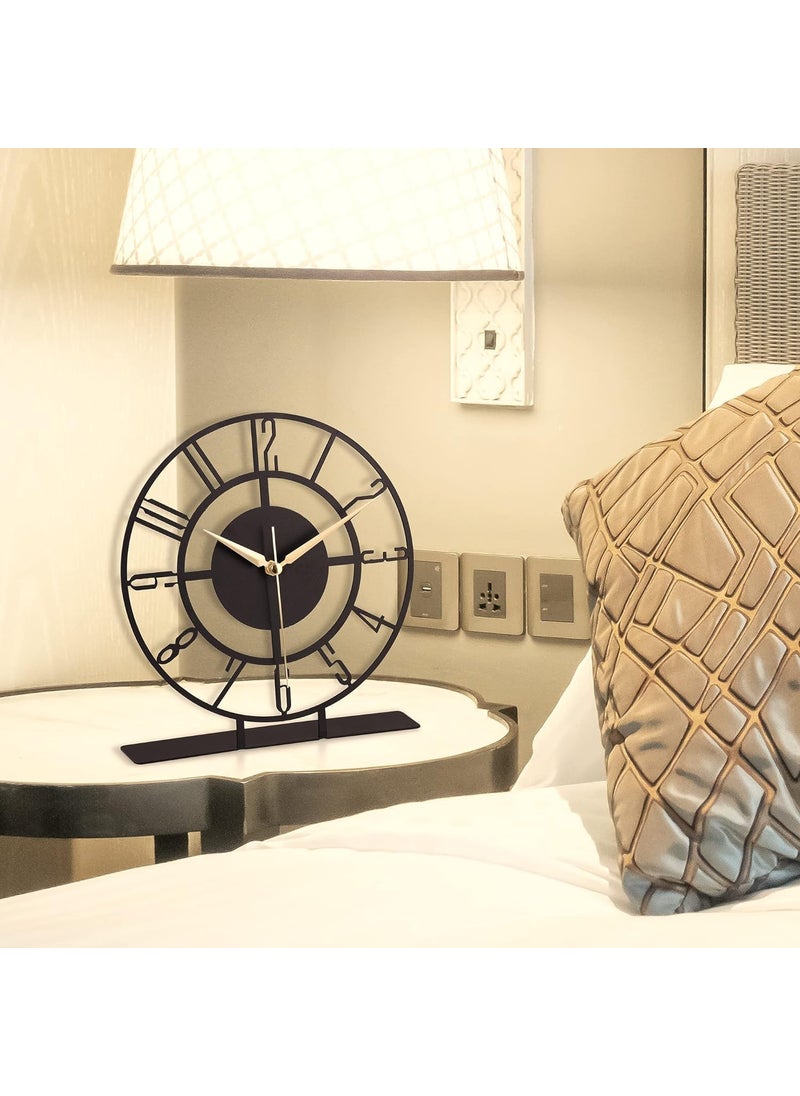 Home Stuffs Home Stuffs Battery Operated Desk Clock Modern Metal Desk Clock Reloj de Escritorio para Oficina Pequea y Tranquila Junto a La Cama Desk Metal Clock Black Bunella  - Image 5