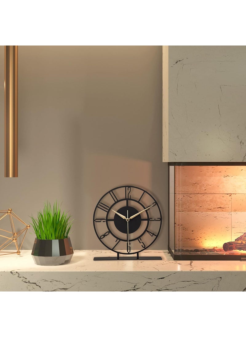 Home Stuffs Home Stuffs Battery Operated Desk Clock Modern Metal Desk Clock Reloj de Escritorio para Oficina Pequea y Tranquila Junto a La Cama Desk Metal Clock Black Bunella  - Image 3