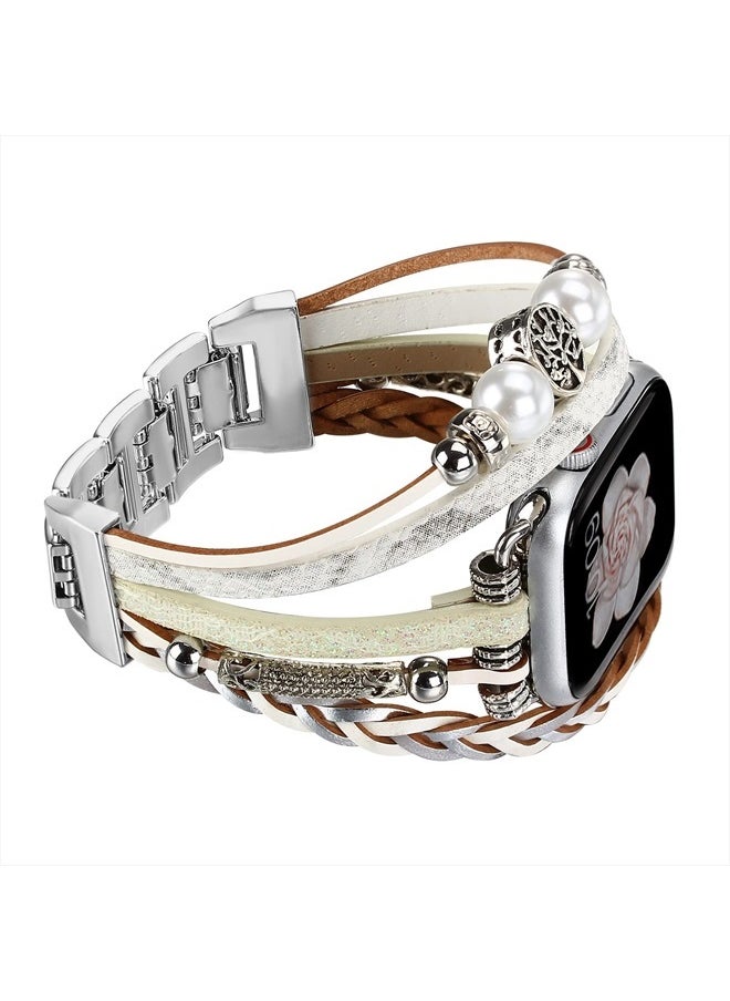 Fivoilin Dressy Leather band Compatible with Apple Watch Band 41mm 40mm 38mm Women, Multilayer Wrap Bracelets Boho Jewelry Replacement Strap Leather Wristband for iWatch Series 7/6/5/4/3/2/1/SE  - Image 1
