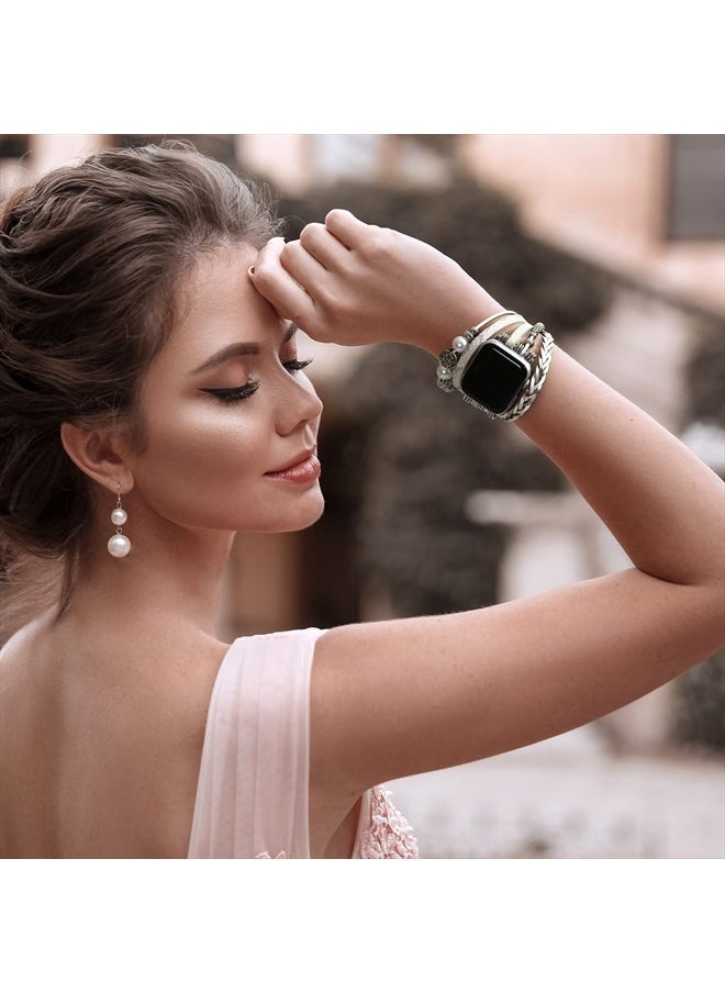 Fivoilin Dressy Leather band Compatible with Apple Watch Band 41mm 40mm 38mm Women, Multilayer Wrap Bracelets Boho Jewelry Replacement Strap Leather Wristband for iWatch Series 7/6/5/4/3/2/1/SE  - Image 3