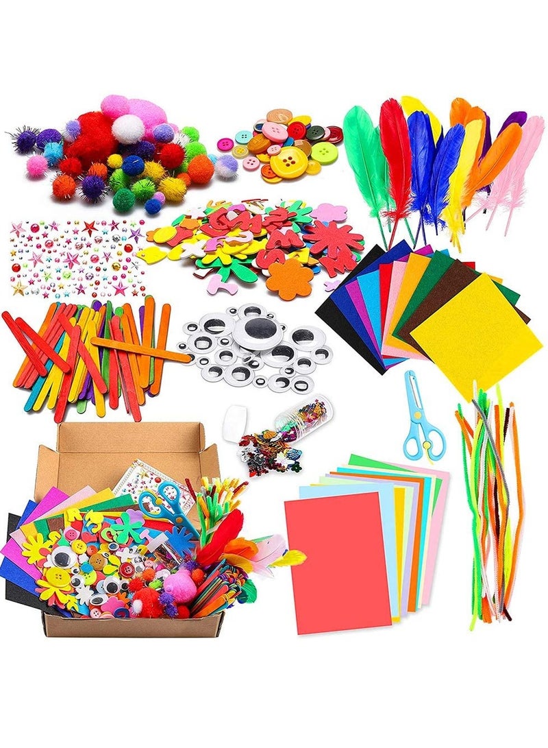 موردلي مجموعة أدوات فنية يدوية مكونة من 1000 قطعة للأطفال، مجموعة أدوات يدوية للأطفال، مجموعة أدوات يدوية لمشاريع قصاصات الورق، كرات صوفية، ريش، أزرار، أدوات فنية من الترتر للأطفال، منظف الأنابيب - Image 1