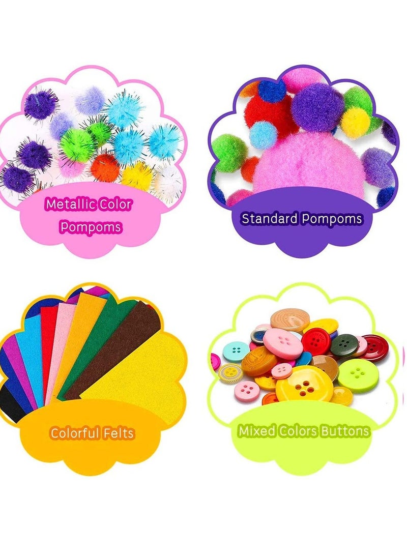 موردلي مجموعة أدوات فنية يدوية مكونة من 1000 قطعة للأطفال، مجموعة أدوات يدوية للأطفال، مجموعة أدوات يدوية لمشاريع قصاصات الورق، كرات صوفية، ريش، أزرار، أدوات فنية من الترتر للأطفال، منظف الأنابيب - Image 2