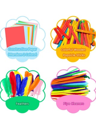 1000Pcs DIY Art Craft Kit for Kid Handmade Supplies Kit for Kids, Project Scrapbook Craft Kit Crafting School Flash Pompoms, Feathers, Buttons, Children's Sequins Art Supplies, Pipe Cleaner - view 4