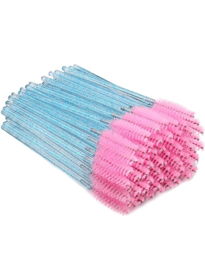 100 Pcs Disposable Crystal Eyelash Mascara Brushes, Mascara Brushes Wands, with Containe Wands Applicator Makeup Kits, for Thick Or Thin Long Or Short Eye Lashes, Blue + Pink - Image 1