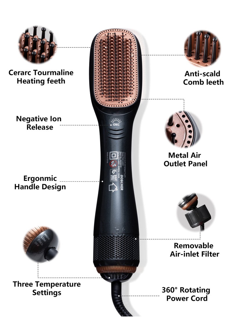 2 In 1 Hair Dryer Brush Ceramic Dryer And Styler Professional Black/Beige