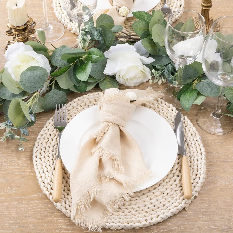 HZYH Handmade Cotton Linen Napkins, Beige, 18x18 Inches, Set of  4 - Image 5