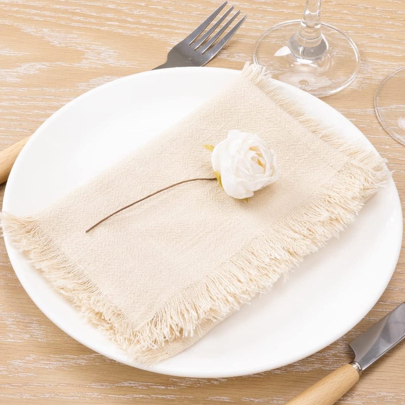 HZYH Handmade Cotton Linen Napkins, Beige, 18x18 Inches, Set of  4 - Image 1