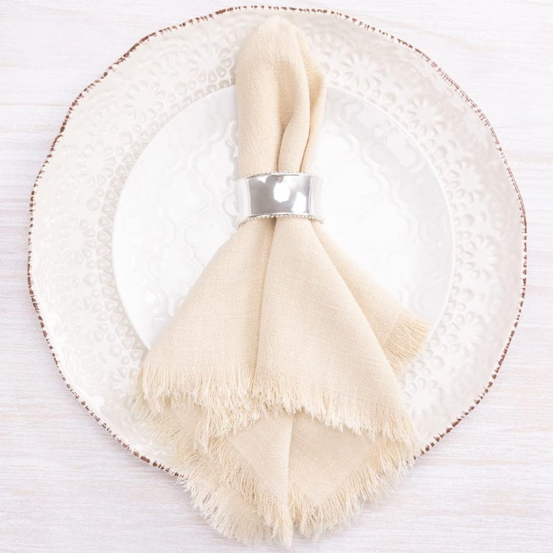 HZYH Handmade Cotton Linen Napkins, Beige, 18x18 Inches, Set of  4 - Image 2