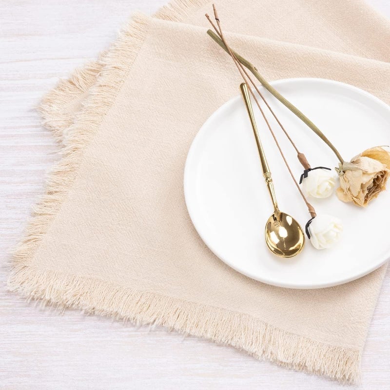 HZYH Handmade Cotton Linen Napkins, Beige, 18x18 Inches, Set of  4 - Image 3