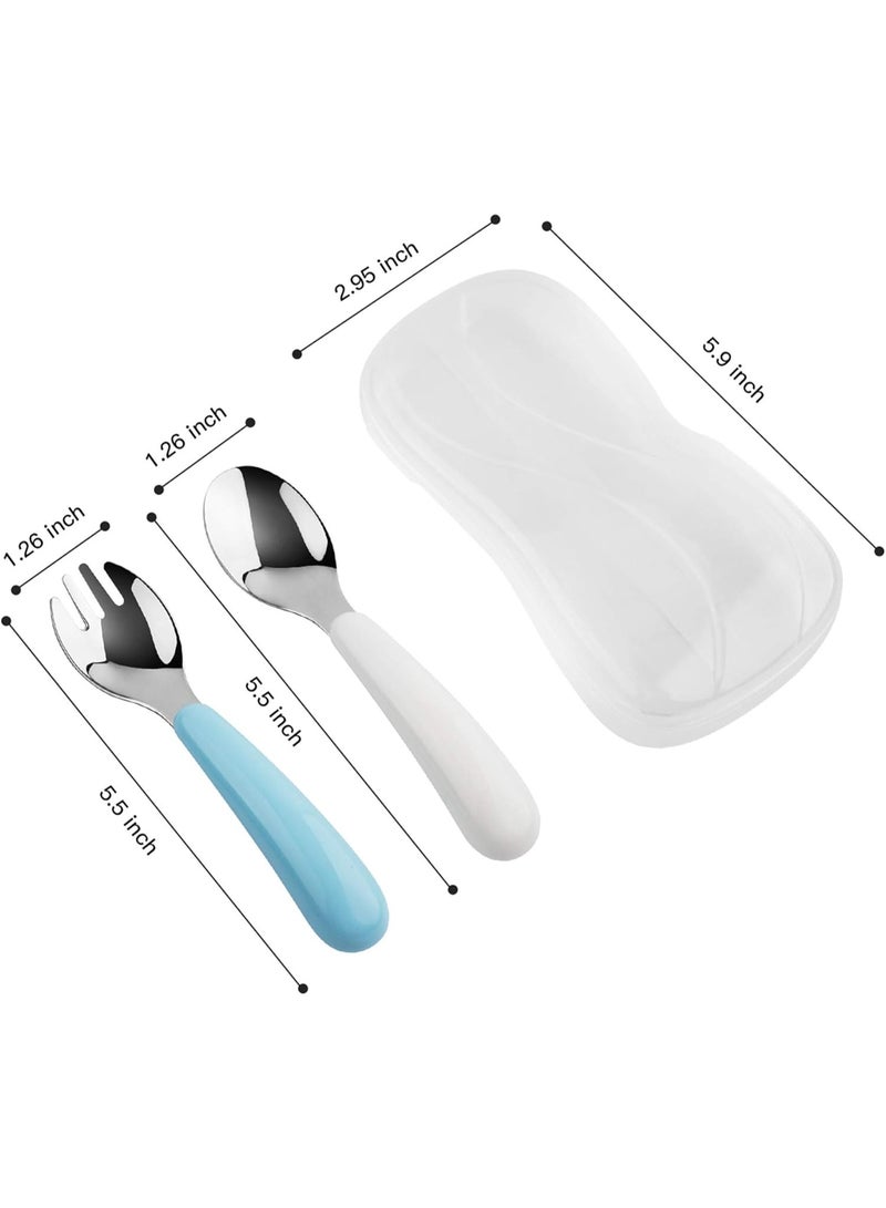 Toddler Utensils, 2 Set Stainless Steel Baby Fork and Spoon Silverware Set, Designed for Self Feeding Flatware Set with Travel Carrying Cases BPA Free (White & Aqua) - Image 2