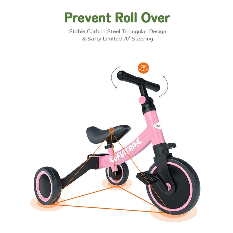 besrey 5 in 1 Toddler Bike for 1 Year to 4 Years Old Kids, Toddler Tricycle Kids Trikes Tricycle, Toys for Boy & Girl, Balance Training, Removable Pedals - Image 4