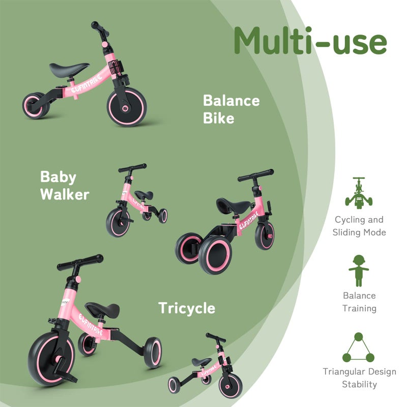 besrey 5 in 1 Toddler Bike for 1 Year to 4 Years Old Kids, Toddler Tricycle Kids Trikes Tricycle, Toys for Boy & Girl, Balance Training, Removable Pedals - Image 2