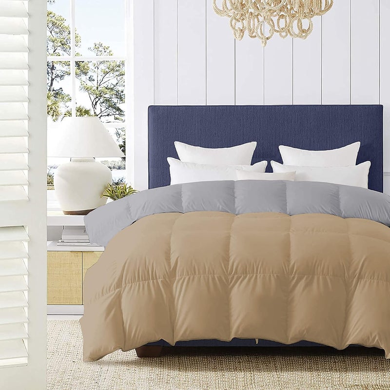 Indian Kingdom Indian Kingdom 500 GSM Winter Proof Comforter Premium Collection Quilted Revesible Comforter 90 x 100 Inches228cm x 254cm Double Bed ComforterSilverBeige 