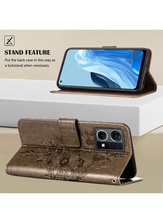 اس-توب جراب لهاتف OPPO Reno7 4G/F21 Pro، جراب هاتف جلدي منقوش بنقشة الفراشة - Image 3