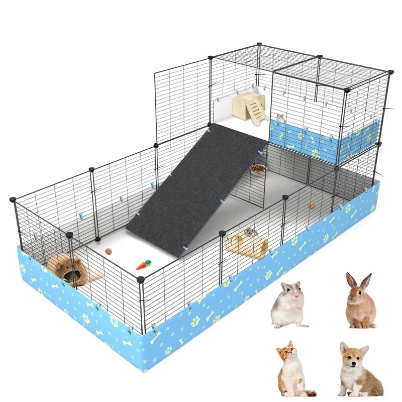 MODESLAB ق cages قفص خنازير غينيا من MODESLAB بطابقين مع غطاء، قفص كبير C&C للارنب، الجرو، الحيوانات الصغيرة، منطقة لعب داخلية للكلاب، 25 لوحة - Image 1