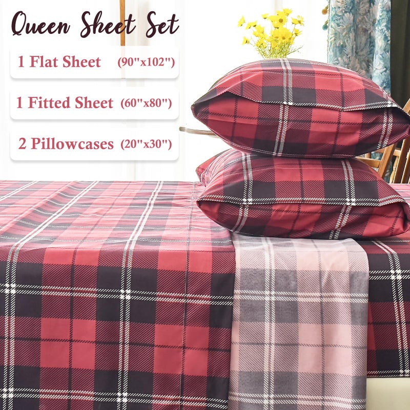 MICORAL ورقة كوين Micoral مجموعة منقوشة Patten 4 قطع صفائح سرير مطبوعة 16 "" Deep Pocket Ultra Soft & Cooling Sheet Oeko-Tex معتمدة بورجوندي - Image 3