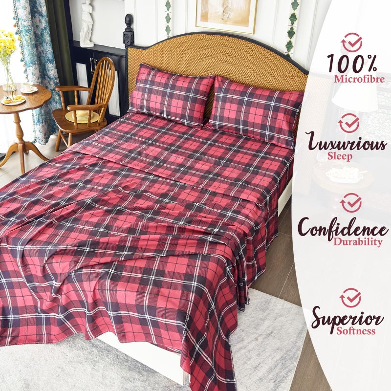 MICORAL ورقة كوين Micoral مجموعة منقوشة Patten 4 قطع صفائح سرير مطبوعة 16 "" Deep Pocket Ultra Soft & Cooling Sheet Oeko-Tex معتمدة بورجوندي - Image 4