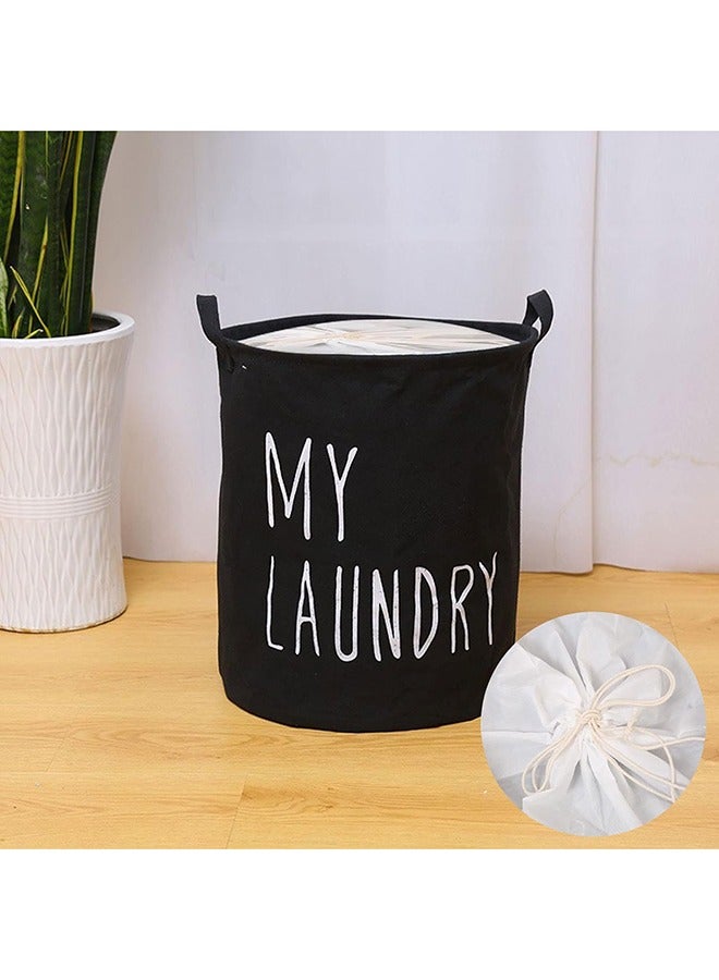 رولستيمي سلة الغسيل مع مقابض ورباط ، سلة الغسيل قائما بذاته مقاوم للماء للملابس المنظم المناشف ولعب الأطفال ، الملابس القذرة تعوق لغرفة النوم أو الحمام (أسود) - Image 2