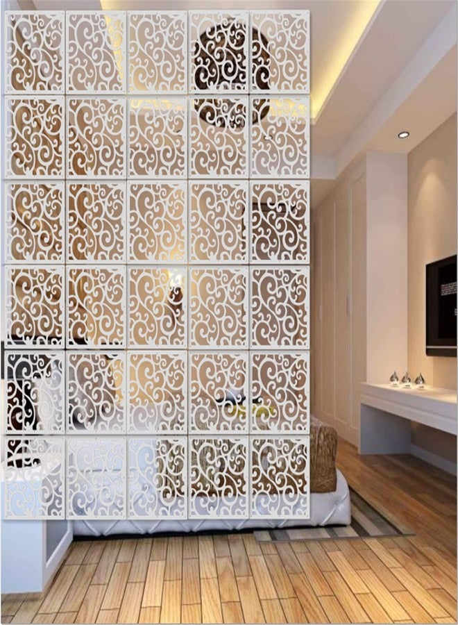 BMIDRUT 12Pcs White Hanging Room Divider,Wood-Plastic Room Divider DIY Panel Screens Partition Wall Dividers Room Decoration with All Accessories 11.4x11.4 Inch - Image 1