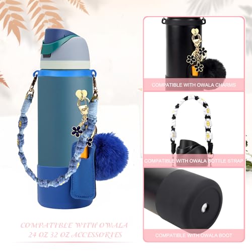 SLEILIN Compatible for Owala Accessories Bundle: Silicone Boot for 24oz & 32oz Bottles, Charms, Handle, Strap, Rubber Bottoms, and Decorative Add-ons for Your Compatible for Owala Water Bottle, Denim - Image 3