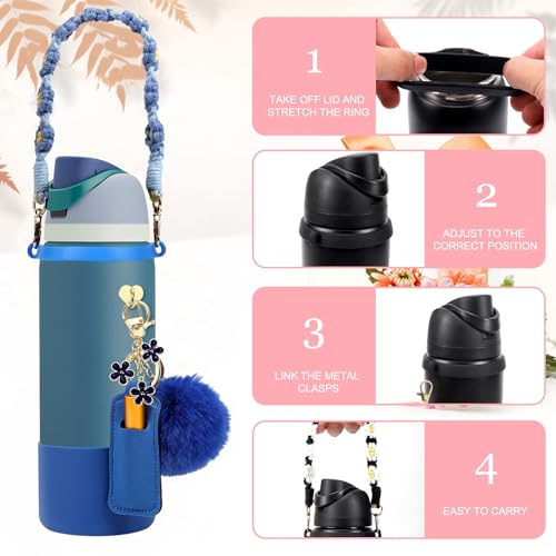 SLEILIN Compatible for Owala Accessories Bundle: Silicone Boot for 24oz & 32oz Bottles, Charms, Handle, Strap, Rubber Bottoms, and Decorative Add-ons for Your Compatible for Owala Water Bottle, Denim - Image 2