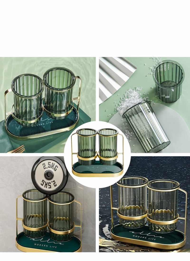 SYOSI - Kitchen Utensil Holder organizer for Countertop, 2 Detachable Plastic Green Cups with Gold Iron Frame Utensil Caddys, Cooking Utensil Holder for Counter for Fork Spatula Flatware - Image 1