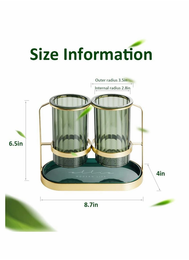 SYOSI - Kitchen Utensil Holder organizer for Countertop, 2 Detachable Plastic Green Cups with Gold Iron Frame Utensil Caddys, Cooking Utensil Holder for Counter for Fork Spatula Flatware - Image 1