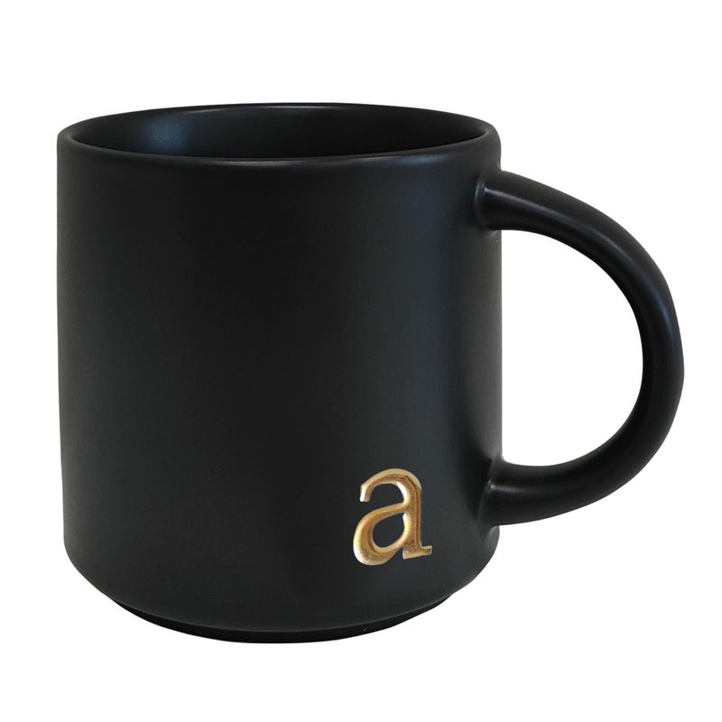 COLLECTIVE HOME Black Monogram Ceramic Mugs 15 oz Golden Initial Coffee Cups Elegant Alphabet Tea Mugs Personalized Halloween Mug with Gift Box Perfect for Office and Home Dcor i