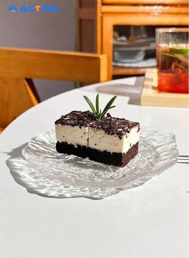 أكشن مجموعة أطباق عشاء زجاجية مكونة من 4 قطع، طبق حلوى، طبق فاكهة للوجبات الخفيفة، طبق كعكة حلوى لحفلات الشاي بعد الظهر، مثالية للوجبات الخفيفة والفواكه والحلويات والكعك - Image 3