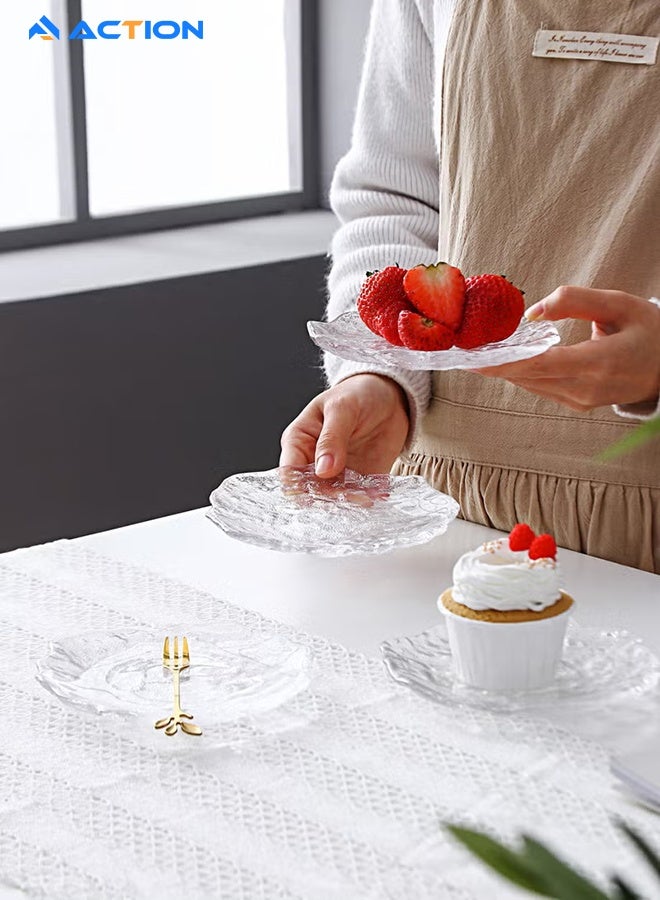 أكشن مجموعة أطباق عشاء زجاجية مكونة من 4 قطع، طبق حلوى، طبق فاكهة للوجبات الخفيفة، طبق كعكة حلوى لحفلات الشاي بعد الظهر، مثالية للوجبات الخفيفة والفواكه والحلويات والكعك - Image 2