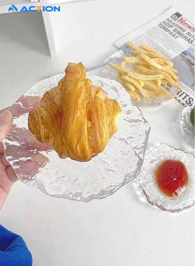 أكشن مجموعة أطباق عشاء زجاجية مكونة من 4 قطع، طبق حلوى، طبق فاكهة للوجبات الخفيفة، طبق كعكة حلوى لحفلات الشاي بعد الظهر، مثالية للوجبات الخفيفة والفواكه والحلويات والكعك - Image 5