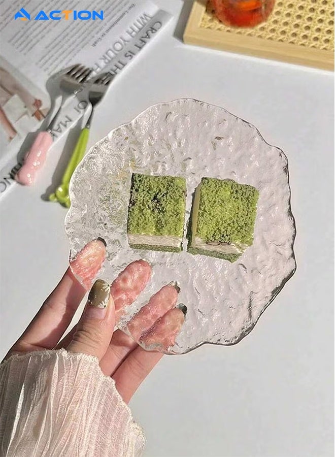 أكشن مجموعة أطباق عشاء زجاجية مكونة من 4 قطع، طبق حلوى، طبق فاكهة للوجبات الخفيفة، طبق كعكة حلوى لحفلات الشاي بعد الظهر، مثالية للوجبات الخفيفة والفواكه والحلويات والكعك - Image 4