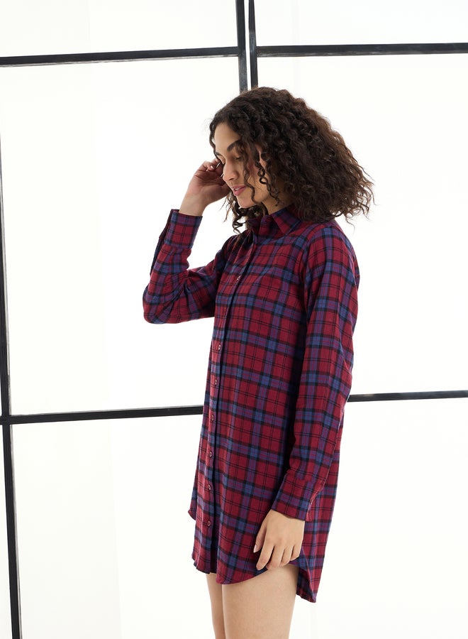 SASSAFRAS Cotton Checked Lounge Longline Shirt  - Image 3