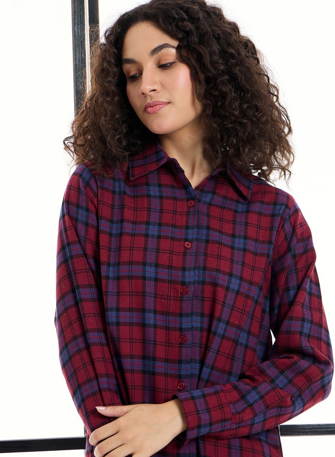 SASSAFRAS Cotton Checked Lounge Longline Shirt  - Image 4