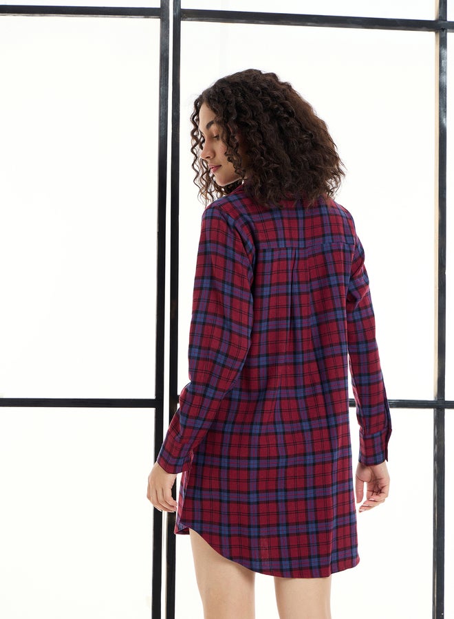 SASSAFRAS Cotton Checked Lounge Longline Shirt  - Image 5
