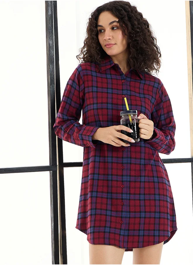 ساسافراس Cotton Checked Lounge Longline Shirt