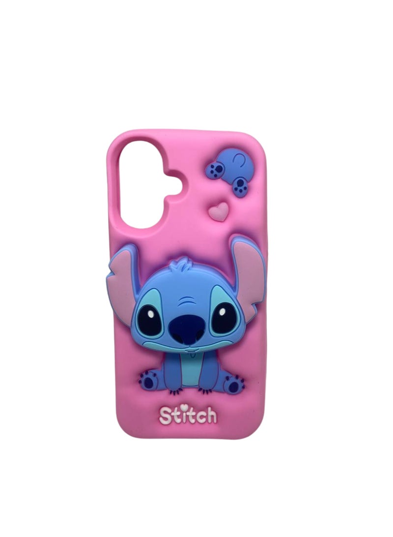 Ecosystem Stylish 3D Cartoon Case Compatible for iPhone 16-Round Protection, Anti-Slip, Scratch-Resistant, and Fun Aesthetic Cover (Pink Stitch POP Socket) - Image 1