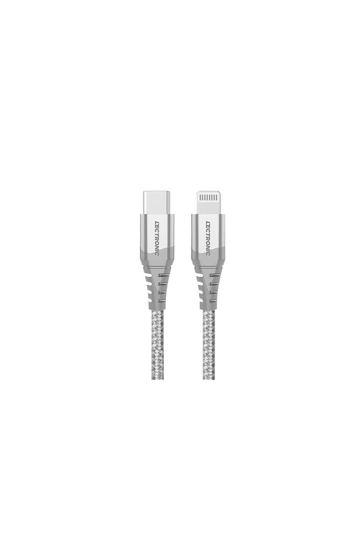 ليكترونيك كيبل شحن LeCtronic معتمد من ابل – T-C إلى Lightning – نايلون مجدول 1.5 متر – لون فضي-AE - Image 1