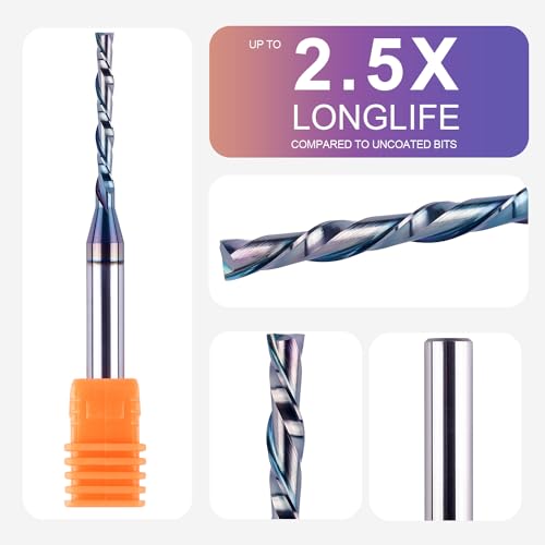 SpeTool 1/8 Inch Spiral Downcut Router Bit 1/4 Inch Shank Extra Long 3 Inch with Extra Long Life Coating CNC Carbide Router Wood Bits - Image 3