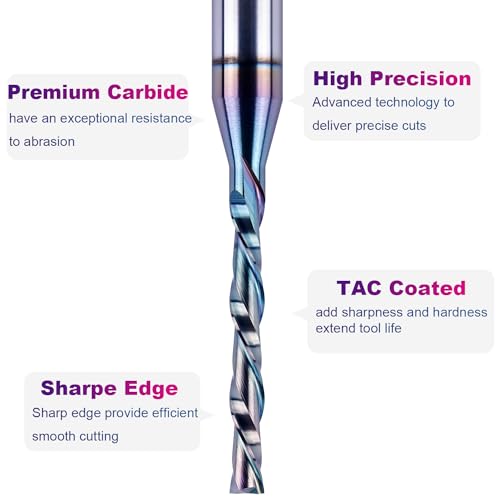 SpeTool 1/8 Inch Spiral Downcut Router Bit 1/4 Inch Shank Extra Long 3 Inch with Extra Long Life Coating CNC Carbide Router Wood Bits - Image 4