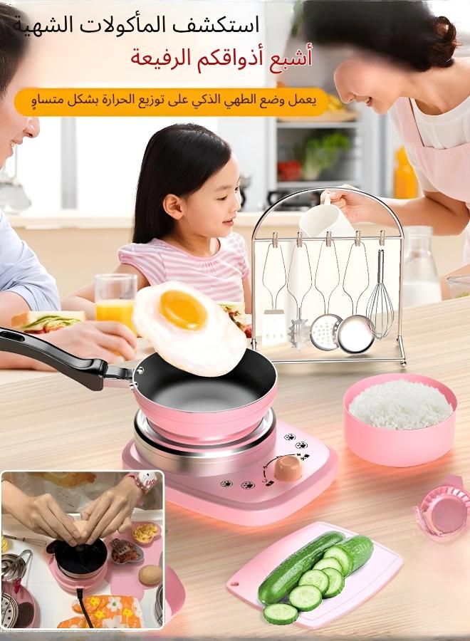 Children's Realistic Cooking Mini Kitchen Toy Set -11 Piece Interactive Toy Set, Electric Stove, Stainless Steel Non stick Pot, Portable Storage Box, Pretend Game Cooking Set for Boys and Girls Over 3 Years Old - Image 3
