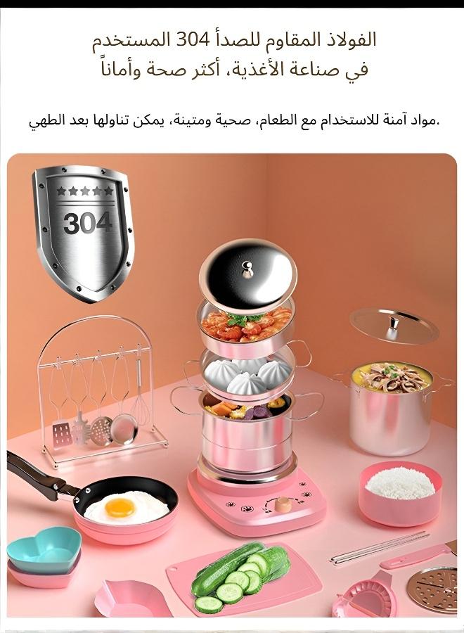 Children's Realistic Cooking Mini Kitchen Toy Set -11 Piece Interactive Toy Set, Electric Stove, Stainless Steel Non stick Pot, Portable Storage Box, Pretend Game Cooking Set for Boys and Girls Over 3 Years Old - Image 2