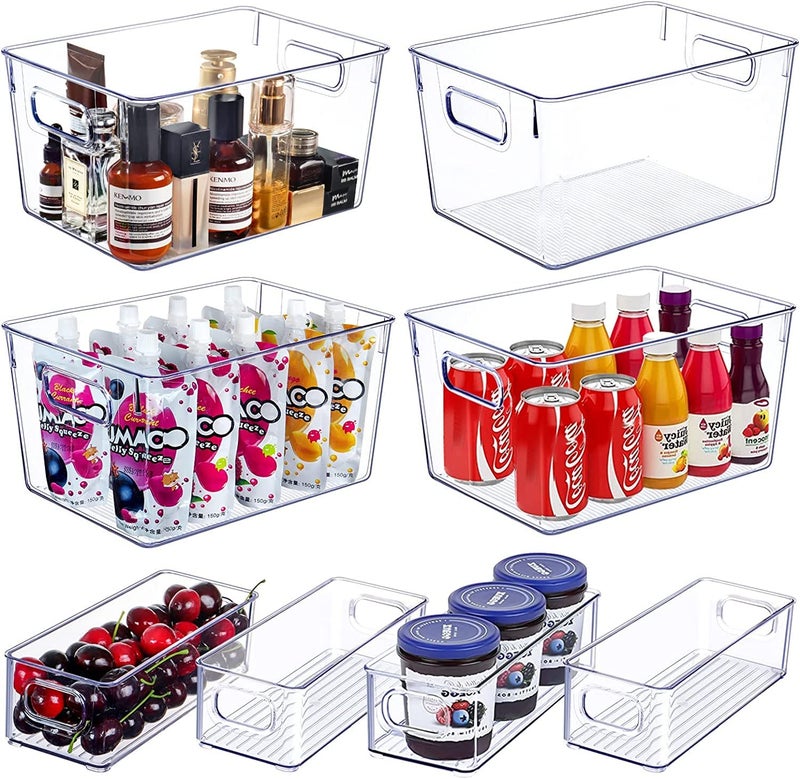 Snazzy Set of 8 Clear Plastic Storage Bins, 4 Large and 4 Small Stackable Storage Containers for Pantry Organization and Kitchen Storage Bins,Home Edit and Cabinet Organizers - Image 1