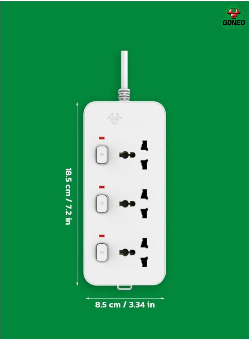 GONEO 3-Way Power Extension Cord 5M with 3 Universal Sockets, Individual Switches, Multi Plug Power Strip With Hanging Holes Extension Lead for Home Officeme & Office - Image 2