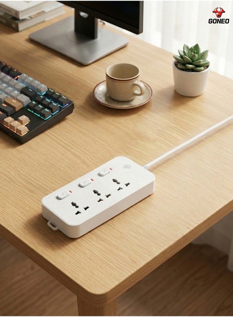 GONEO 3-Way Power Extension Cord 5M with 3 Universal Sockets, Individual Switches, Multi Plug Power Strip With Hanging Holes Extension Lead for Home Officeme & Office - Image 5