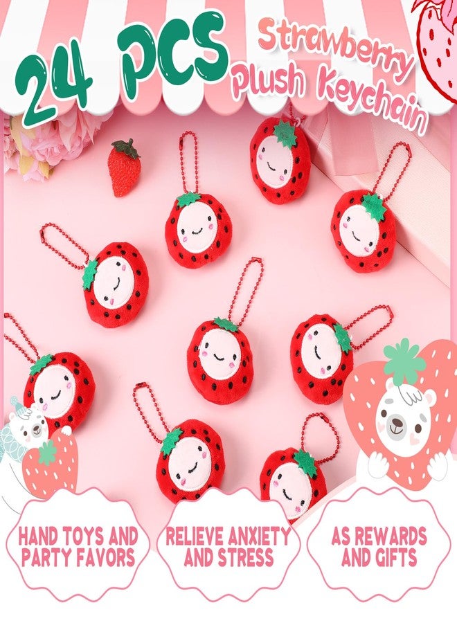 Equsion 24 Pcs Strawberry Party Favors Cute Strawberry Plush Fruit Keychains Fruit Party Supplies Stuffed Keychain Charm Plush Pendant for Berry First Berry Sweet Birthday Decorations Summer Gifts - Image 3