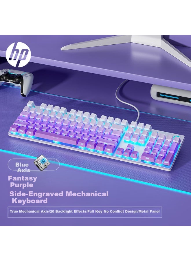 Hp Mechanical Keyboard, Wired For Office, E-sports And Gaming, Compatible With Desktop And Laptop Computers, Side-engraved Gradient Purple And Cyan Switches, 104 Keys - Image 1